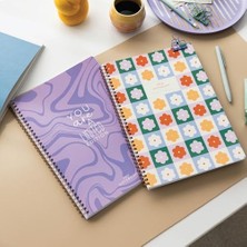 Enyaza Home A4 Spiralli Karton Kapak 2’li Set Kareli Okul Defteri 80 Yaprak, Ders Programlı Lila Çiçek