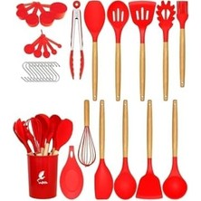 Enyaza Home Valletta Mikla Isıya Dayanıklı Yanmaz Yapışmaz 33 Parça Silikon Spatula Mutfak Seti Kırmızı