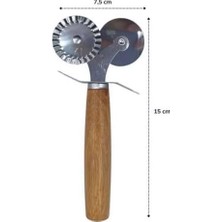 Enyaza Home Promosyonca Ahşap Saplı 2li Hamur Kesme Ruleti Düz ve Dalgalı Pizza Börek Kesici Aparatı