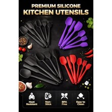 Enyaza Home 6 Parça Silikon Mutfak Gereçleri Seti, Isıya Dayanıklı Spatula, Fırça ve Kaşık Seti, Yapışmaz Tencere Dostu, Kırmızı, Siyah ve Mor Renk Seçenekleri (Kırmızı)