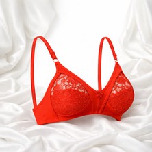 Ebru Lingerie Konforlu Toparlayıcı Kırmızı Dantel Sütyen