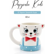Rosie Papyonlu Kedi Figürlü El Yapımı Kupa - Mug, 450 ml