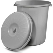 PremiumPort 50 Lt Kapaklı Yuvarlak Plastik Çöp ve Su Kovası, Gri Varil, 1 Adet