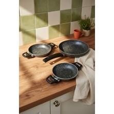 Enyaza Home Bernardo Athelas 3 Parça Tava ve Sahan Seti Siyah (16-18-24 Cm)