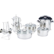 Enyaza Home Taç Pierre Cardin Jüpiter Paslanmaz Çelik 17 Parça Tencere Seti Çelik