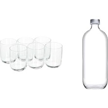 Enyaza Home Paşabahçe Iconic Cam Su Bardağı, 6 Parça, 280 cc + Alüminyum Kapaklı Cam Şişe, Şeffaf, 1 Litre