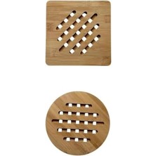 Mabeyn Bambu Nihale, Yuvarlak ve Kare Çizgili, Tencere Tava Çaydanlık Için, 17 Cm, Doğal Ahşap, Nemli Bezle Silinebilir