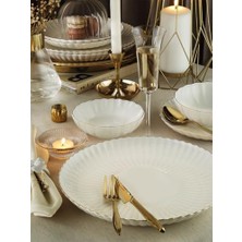 Enyaza Home Kütahya Porselen Bone Luz Form 24 Parça 6 Kişilik Yemek Takımı Altın