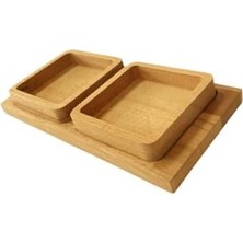 Enyaza Home Saban Doğal Ahşap Çerezlik ve Kahvaltılık – Tepsili 2 Kaseli Sunum Tabağı T34