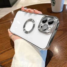 Enyaza Home Ggm Giyim & Aksesuar 14 Pro ile Uyumlu Laser Şeffaf Parlak Arka Yüzey ve Logo Detaylı Kenarları Silikon Yapıya Sahip Lens Koruyuculu Kılıf (Gümüş Rengi)