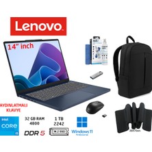 Lenovo Ideapad Slim 3 14IRH10 Intel I5 13420H Ddr5 32GB 1tb W11 Pro 14 Inç  83K00027TR Duddi Çanta+Mouse+Mousepad+Usbbellek+Temizlikkit