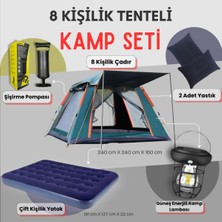 Özbience 8 Kişilik Otomatik Kamp Çadırı ve Şişme Yatak Seti ile Aydınlatıcı Kamp Seti