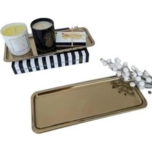 Enyaza Home Paslanmaz Çelik, Dikdörtgen Sunum Tepsisi, Gold, 33X13 Cm, Düz, Çay, Kahve, Pasta Sunum, 2 Adet