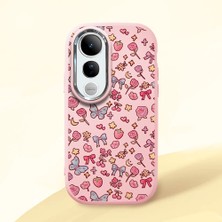 Ucuc Vivo V50 Lite 4g/5g Uyumlu Darbe Emici Kamera Korumalı Pembe Silikon Özel Baskı Desenli Kılıf