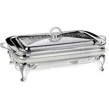 Enyaza Home Queen Anne Ingiliz Gümüşü Isıtıcılı Dikdörtgen Yemek Servis 46 x 25 x 19 cm