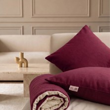 NDC Home Luxury Çift Taraflı Keten Koltuk Pedi / Şiltesi [Kırlentli] - Bordo-Krem