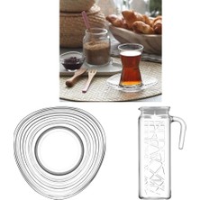 Enyaza Home Lav Komple Çay Servisi (Lav Derin 12'li Çay Seti, Lav Derin 6'lı Çay Tabağı, Lav Line Tekli Sürahi)