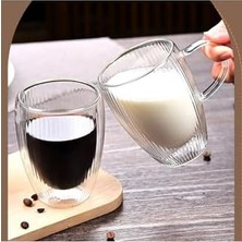 Enyaza Home Çift Cidarlı Çizgili Cam, Kahve, Latte, Ekspresso, Meşrubat, Su Bardağı, 300 Ml, Cam Bardak, 1 Adet - 12322