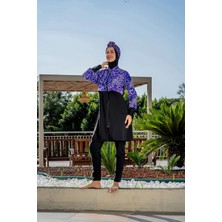 Ruko Maio Kadın Crop Üst Rahat Kesim Lycra(Su Iten Kumaş) Haşema Mor Mayo Takımı