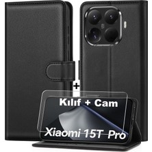 Enyaza Home - 15T Pro ile Uyumlu Mi Kılıf 360 Tam Kaplar Deri Kapaklı Cüzdan Standlı Kartvizitli + Ekran Koruyucu Cam