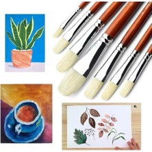 Enyaza Home Profesyonel Domuz Kılı Kahverengi Yağlı Boya Fırçası Seti, 7 Parça Uzun Ahşap Saplı Doğal Kıl Akrilik Boya Fırçası, Yağlı ve Guaj Boyama Için Harika