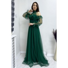 Zks Grup Tekstil-Kadın Tül Drapeli Kloş Abiye Bebe Mavi, Siyah, Beyaz, Saks, Yeşil