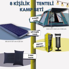 Özbience 8 Kişilik Kamp Çadırı ve Çift Kişilik Şişme Yatak Seti