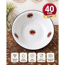 Alev Emaye Leğen 40 cm Büyük Boy  – Sağlam, Kolay Temizlenir, Uzun Ömürlü Klasik Çiçek Desenli