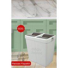 PremiumPort Ikili Gri Çöp Kutusu, Hassas Kapaklı, 80 Lt, Modern ve Pratik Tasarım