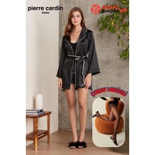 Pierre Cardin Premium Kadın Saten 4'lü Gecelik Ip Askılı Pijama Şortlu Kutulu Gelin Çeyiz Seti Hediyeli