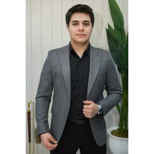 Beystil Sivri Yaka Gri Ceket Simon- Slim Fit