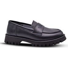 Kids A More Vintage Hakiki Deri Loafer Kız Çocuk Okul Ayakkabısı Siyah Cilt