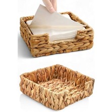 Enyaza Home Deconox El Yapımı Örme Doğal Su Sümbülü Hasır Peçetelik (19 * 19 * 7cm) - Yemek Masası Üstü Kağıt Peçetelik Doğal Geri Dönüşümlü.