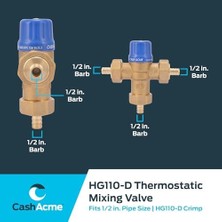 Enyaza Home Cash Acme Barb Bağlantıları ve Integral Kontrolleri ile 1/2 Inç HG110 Sıkma Termostatik Karıştırma Vanası, Pirinç Tesisat Montajı, 24506