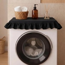 NDC Home Fırfırlı Çamaşır Makinesi Örtüsü - Çeyizlik Dekoratif Banyo Makine Kılıfı- Siyah