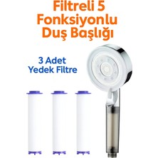 Kustar Beyaz Filtreli 5 Fonksiyonlu Duş Başlığı +3 Yedek Filtre – Su Tasarruflu, Basınçlı, Kireç Önleyici