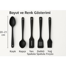 Enyaza Home 5'li Silikon Mutfak Seti – Kaşık, Kepçe, Spatula, Yağ Fırçası | Renkli Pişirme Seti | Isıya Dayanıklı | Mutfak Gereçleri (Renk Stok Durumuna Göre Gönderilir)