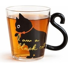 Enyaza Home Kedi Figürlü Sevimli Kahve Fincanı Süt Çay Kahve Bardağı Kupa Isıya Dayanıklı Cam Fincan Kuyruk Kolu Kedi Fincan Hediyelik