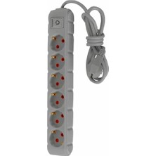 Enyaza Home Ufo 6lı 5 Metre Kablolu Anahtarlı Grup Priz 16A 250V, Topraklı Uzatma Kablosu Gri Renk