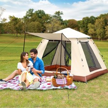 Özbience 4 Kişilik Tam Otomatik Kamp Çadırı, Kare, Tenteli, 210X210X140