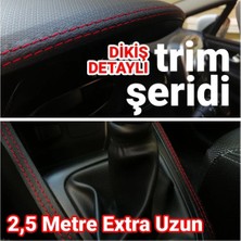 Life Tuning Araç Içi Kırmızı Dikiş Detaylı Kendinden Yapışkanlı Deri Trim Şerit 2,5 Metre