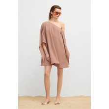 Love My Body Moda Tutkusu Tek Omuz Mini Krep Elbise Kahve 124M2345000