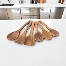 Enyaza Home Doğal Ahşap 6 Parça Mutfak Gereçleri Seti | Yemek Pişirme ve Servis Seti | Kaşık, Spatula, Kevgir, Salata Servis Kaşığı | Sağlıklı, Dayanıklı ve Şık Tasarım