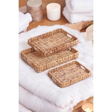 Enyaza Home 3'lü Rustik El Yapımı ve Doğal Dikdörtgen Hasır Tepsi Seti, 3'lü Hasır Dikdörtgen Tepsi Seti, 3 Boy Hasır Tepsi (41 * 33 * 6cm-37 * 29 * 5cm-33 * 24 * 5cm)