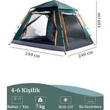 Özbience Portatif 6 Kişilik Otomatik Tenteli Kamp Çadırı, Yeşil, Anti-Uv, Yağmur Geçirmez