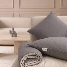 NDC Home Luxury Çift Taraflı Keten Koltuk Pedi / Şiltesi [kırlentli] - Füme-Krem
