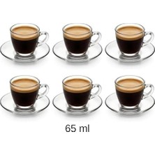 Enyaza Home 6 Kişilik Şeffaf Cam Kahve Fincan Takımı - 12 Parça Modern Espresso ve Türk Kahvesi Seti - Isıya Dayanıklı Cam Fincan ve Tabak Seti