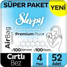 Sleepy Bio Natural Premium Plus Airbag Comfort Süper Paket Bebek Bezi 4 Numara Maxi 52 Adet