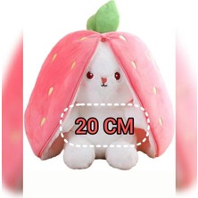 NB Market Fermuarlı Çilek Tavşan Peluş Oyuncak 20CM Tüylü Tavşan Hediyelik Yumoş Arkadaş