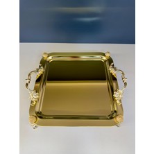 Nazan Home 6 Adet Döküm Ayaklı Gold Kulpu Tepsi